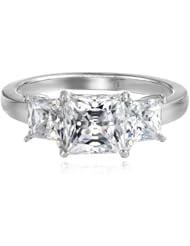 Sterling Silver Swarovski Zirconia 3cttw Princess 3 Stone Anniversary Ring