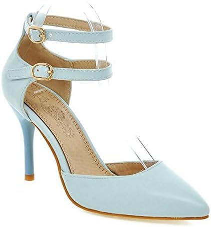 XRU Women's summer gladiator stiletto shoes high heel pink pointed toe with ankle strap PU sandals Blue