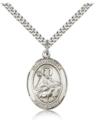 Free Engraving Included Medal- Sterling Silver St. Saint William of Rochester Pendant 1" Oval 7114SS w/24" SG Heavy Curb Chain w/Box Patron Saint of Adopted Children