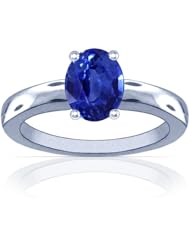 14K White Gold Oval Cut Blue Sapphire Solitaire Ring