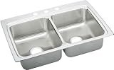 Elkay Lustertone Collection LRADQ3322553 33 Top Mount Double Bowl Stainless Steel Sink with 18-Gauge, 5-1/2 Bowl Depth, 22 Length, ADA Compliant and Quick-Clip Mounting System: 3 Holes