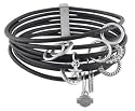 Harley-Davidson® Women's Multiple Braided Leather Charm Bangle Silver Bracelet HDB0193