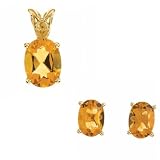 14K Yellow Gold Citrine Pendant and Earring Set