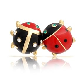 Mothers Day Gifts Bling Jewelry Gold Plated Insect Bug Couple Crystal Ladybug Brooch Lapel Pin: Jewelry
