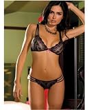 Rene Rofe Lace Bra & G-String Set Black Small-Medium