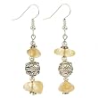 Handmade Yellow Quartz Dangle Earrings With Antiqued Silver Beads