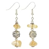 EXP Handmade Yellow Quartz Dangle Earrings With Antiqued Silver Beads