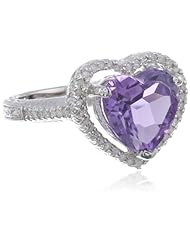 Sterling Silver Heart Amethyst Diamond Ring (1/5cttw, I-J Color, I2-I3 Clarity), Size 7
