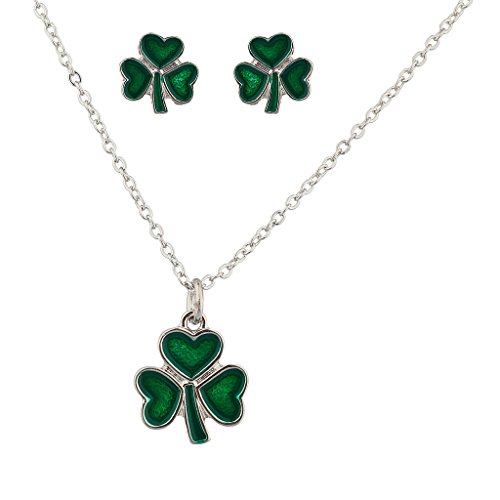 Lux Accessories Three Leaf Heart Clover Saint St Patricks Day Necklace Matching Earrings