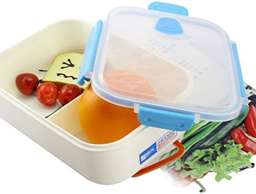 ZenXin 2 Grids Bento Lunch Box Dinnerware Set Microwave Oven Plastic Food Container (Yellow)