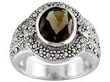 STERLING SILVER 2.52CT SMOKY QUARTZ AND MARCASITE RING