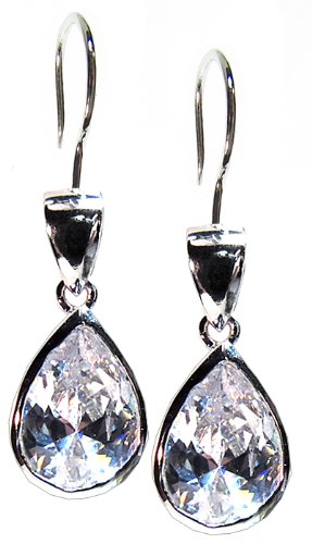 Exquisite Quality Sterling Silver 7 Ct tw Pear-Cut Brilliant-Diamond CZ Earrings. Gift Boxed. Perfect for Anniversary, Bridal, Birthday Gift, Designer Created By Beautiful Silver Jewelry