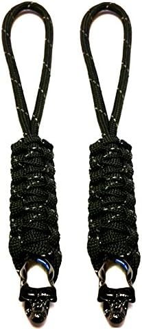 2 Reflective Black Spyderco Knife Lanyards / Zipper Pulls w/ Large Bottom Skull