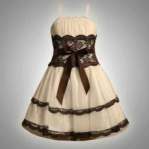 Bonnie Jean Little Girl 4-6X IVORY BROWN TIERED LACE MESH OVERLAY Special Occasion Wedding Flower Girl Holiday Pageant Party Dress Inexpensive Flowergirl Gowns