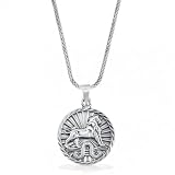 Bling Jewelry Sterling Silver Zodiac Leo Large Disc Pendant with 18" Coreana Chain