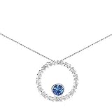 Sterling Silver Pave Circle with September Birthstone Sapphire Crystal Pendant on 16-18in Necklace