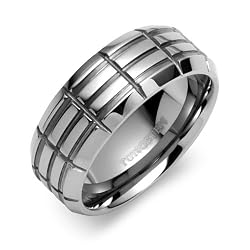 Beveled Edge grooved and notched 9mm Comfort Fit Mens Tungsten Carbide Wedding Band Ring Size 11