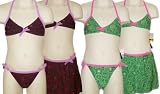 Girls Bikini and Matching Sarong 3pc Set green pink lime Age 9-10