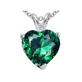 Buy 2.02 cttw Heart Shape Created Emerald and Genuine Diamond Pendant in 14k White Gold by Finejewelers