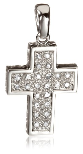 9ct White Gold Pave Diamond Cross Pendant