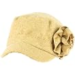 Elastafit Winter Ruffle Flower Crystals Knit Cadet Military Castro Hat Cap Khaki