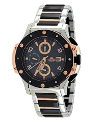 Oniss #ON612-LRG Womens Bold Collection Stainless Steel Black Ceramic Combo Multi function Watch