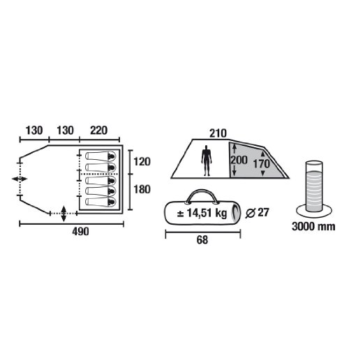 HIGH PEAK Tente tunnel pour 5 personnes BARI 5 CE=3000 mm