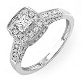 14k White Gold Princess Diamond Ladies Engagement Bridal Ring (0.85 cttw, G-H Color, I1-I2 Clarity)