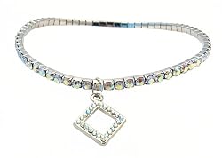 Anklet - A18 - Swarovski (tm) Crystal - Stretch ~ Clear AB with Diamond-Shaped Charm