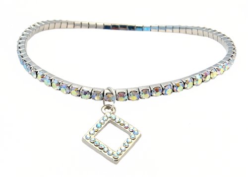 Anklet - A18 - Swarovski (tm) Crystal - Stretch ~ Clear AB with Diamond-Shaped Charm