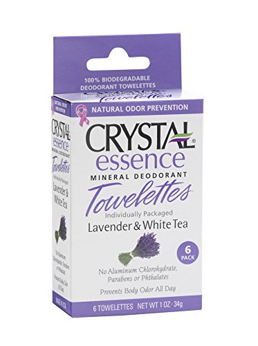 Crystal Essence Mineral Salt Deodorant Towelettes - Lavender and White Tea - 6 Pack