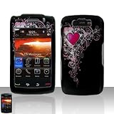 Black with Pink Red Vine Heart Snap on Hard Skin Faceplate Phone Shield Cover Case for Blackberry Storm 2 Storm2 9550 + Belt Clip