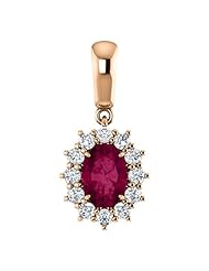 18K Rose Gold 7.00x5.00mm Oval Cut Rhodolite Garnet and Diamond Pendant -- LIFETIME WARRANTY