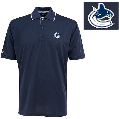 Antigua Men's NHL Vancouver Canucks Exceed Desert Dry Short Sleeve Polo, Navy/White, X-Large