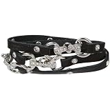 Trendy Black Leather Wrap Bracelet with Crystal Studded Horse Tack Clasp