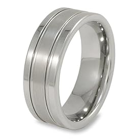Brushed and Polished Grooved Tungsten Carbide Ring (8.0mm) - Sizes 7 - 13