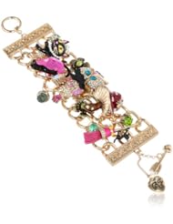 Betsey Johnson "Enchanted Forest" Owl Multi-Charm Wide Toggle Bracelet, 7.5"