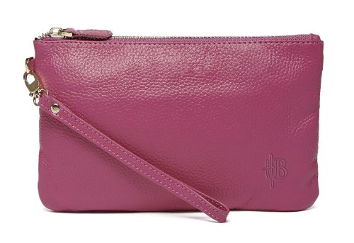 Mighty Purse Genuine Leather Phone Charging Wristlet Wallet (Poppy Pink)