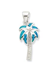 Sterling Silver Created Blue Opal Inlay Palm Tree Pendant