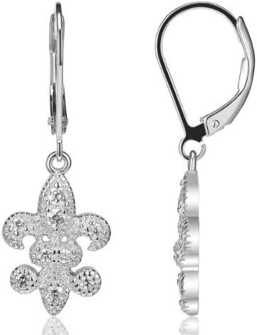 Rhodium-plated Sterling Silver and Cubic Zirconia Fleur De Lis Drop Earrings