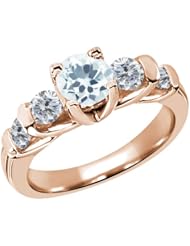 1.63 Ct Round Sky Blue Aquamarine G/H Diamond 18K Rose Gold Ring