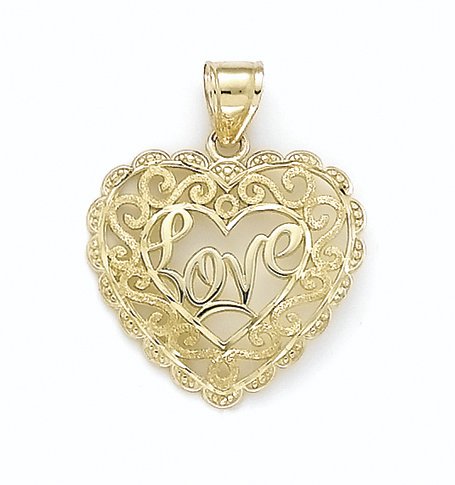 14K 'Love' Heart Fil Lazer D C   GH16712