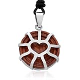 Ziovani 2-tone Love Heart Circlew/ Wood Stainless Steel Pendant Necklace