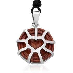 Ziovani 2-tone Love Heart Circlew/ Wood Stainless Steel Pendant Necklace