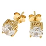 Gold Overlay Sterling Silver 6mm Round Cubic Zirconia Stud Earrings by Charles Winston