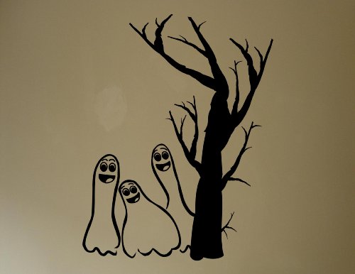 Halloween Decoration Wall Decals Three ghosts with tree