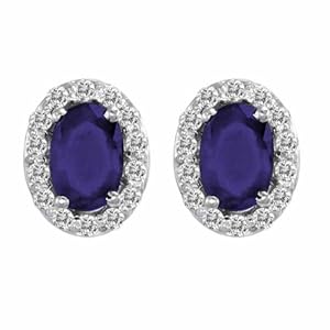 18K White Gold Oval Blue Sapphire and Diamond Earrings (1 cttw, F-G, VS)