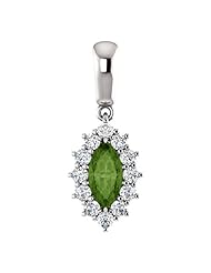 14K White Gold 8.00x4.00mm Marquise Cut Green Tourmaline and Diamond Pendant -- LIFETIME WARRANTY
