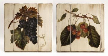 Set of 3 Vintage-Style Berry Fruit Wall Art Plaques