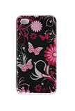 Premium Hard Crystal Case Cover for Apple iPhone 4, 4th Generation, 4th Gen - Cool Pink Butterfly Print